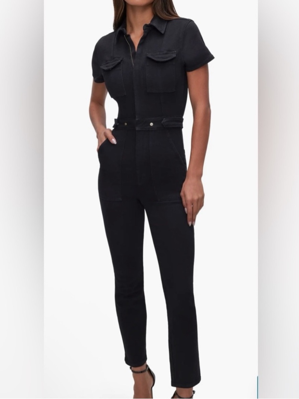 Good American Fit For Success Bootcut Black Short-Sleeve Jumpsuit - Large NWT